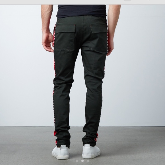 Striped Twill Track Pants + Piping // Olive +Red - Picture 2 of 2